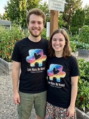 Tultex Black Kids Tee with Rainbow Puzzle Heart Graphic